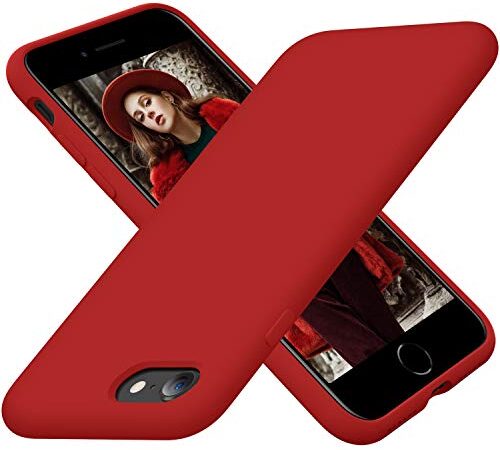 Cordking iPhone SE Case 2022/2020, iPhone 7 8 Case, Silicone Ultra Slim Shockproof Phone Case with [Soft Microfiber Lining], 4.7 inch, Red
