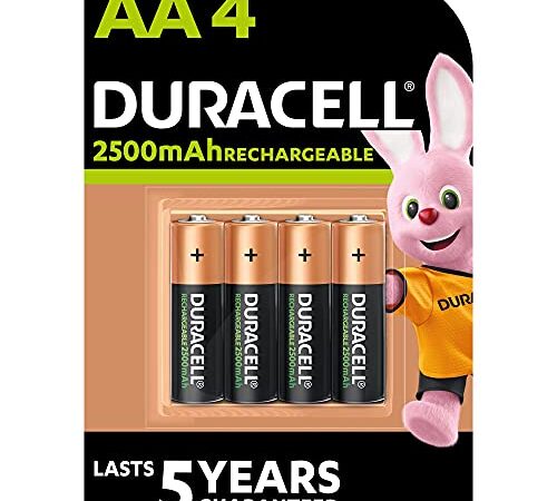 Duracell Piles Rechargeables AA 2500 mAh idéales pour les manettes Xbox, lot de 4 piles