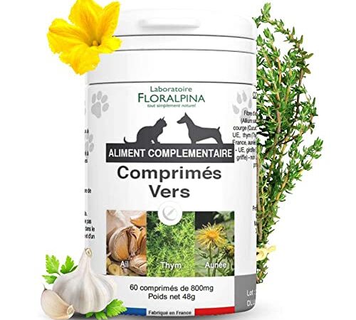 Floralpina - Complexe vers- Vermifuge Naturel pour Animaux (Chien et Chat) 100% Naturel (60 comprimés)