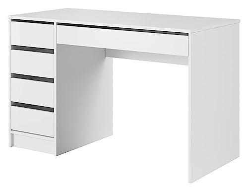 mb-moebel Bureau d'Ordinateur avec 4 Tiroirs Meuble Bureau Informatique Station de Travail Table de Bureau avec Espace de Rangement - 120x75x55 AGA (Blanc Brillant)