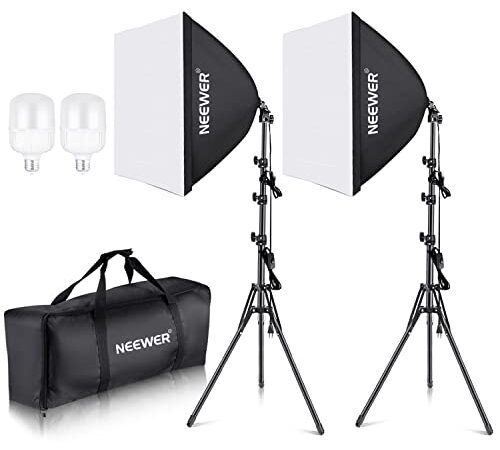 NEEWER Kit d'éclairage Softbox équivalent 700W avec Douille E27, 2 Ampoules LED 5700K 60x60cm Parapluie Softbox éclairage Continu pour Photographie de Portraits, Produit de Studio Photo et Vidéo