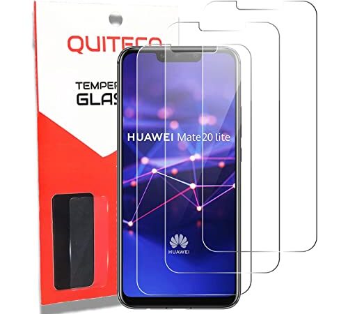 QUITECO Verre trempé pour Huawei Mate 20 Lite [3 PIÈCES], Vitre de protection d'écran transparent, Film protecteur sans bulles d'air, 9H 0,26 mm