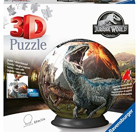 Ravensburger - Puzzle 3D Ball - Jurassic World - A partir de 6 ans - 72 pièces numérotées à assembler sans colle - Support et accessoires de finition inclus - Diamètre : 13 cm - 11757