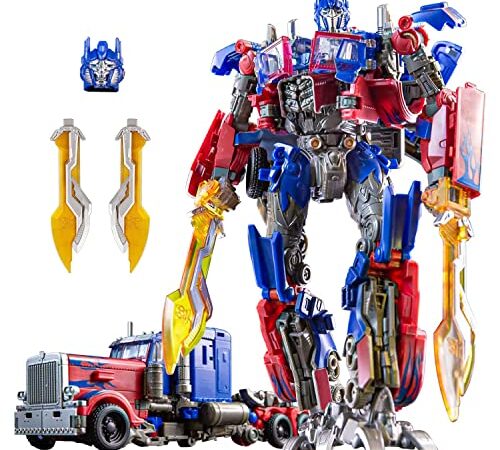 SK MISS Transforming Optimus Toys Prime Figurine, Déformation Voiture Robot Jouets, Figurine d'action avec des têtes et des Armes Interchangeables Supplémentaires, pour Les Enfants de Plus de 5 Ans