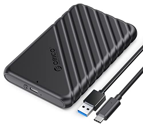 Boitier Disque Dur 2.5, ORICO 6Gbps USB C 3.1 Gen 1 Boitier Externe Disque pour SATA HDD et SSD de 2,5'' et 7/9.5 mm, accélération UASP, Trim, sans Outils(Noir, 25PW1C)