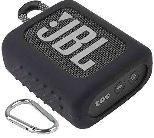 co2CREA Housse en Silicone Compatible Speaker Case pour JBL GO 3 Enceinte Bluetooth Portable （Comprend Un Manchon en Silicone Uniquement） (Silicone Noir)