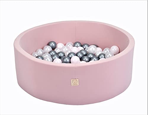 MISIOO Smart Piscine a Balle pour Bébé - Piscine pour la Chambre des Enfants - Piscine à Balles Bébé- 150 Balles - Lavable en Machine - Oeko-Tex - 90 x 30 cm- Rose- Rose/Blanc/Argent