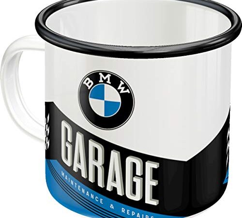 Nostalgic-Art Tasse rétro en émail, BMW – Garage – Idée de cadeau pour fans d'accessoires automobiles, Mug de camping, Design vintage, 360 ml