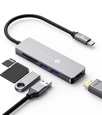 NOVOO Hub USB-C vers HDMI 4K, Lecteur de Carte SD & Micro SD, 2 x USB 3.0, Adaptateur USB C en Aluminium pour MacBook Pro, New MacBook, ChromeBook Pixel, Matebook PC Tablette Type-C