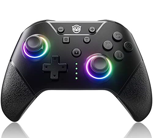 NYXI Manette Pro Switch Chaos LED sans Fil pour Switch/Switch OLED/Switch Lite Controller Filaire avec One Key Wake Up/Bouton Programmable/Turbo/Vibration Réglable/6 Axe-gyro