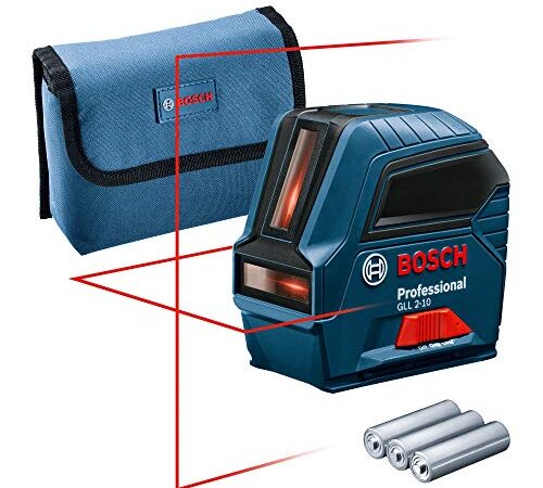 Bosch Professional Laser Lignes GLL 2-10 (laser rouge, Portée : jusqu’à 10 m, 3 x Piles AA, Housse de protection, dans Boîte en Carton) - Bleu