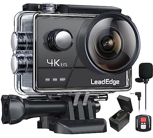 LeadEdge Caméra Sport 4K/30FPS 1080P/60FPS 20MP EIS Stabilisateur Microphone Externe WiFi 2.0 IPS LCD Grand Angle Télécommande Appareil Photo Étanche 40M