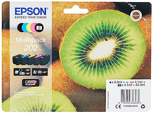 Epson Multipack 202 Kiwi, Cartouches d'encre d'origine, 5 couleurs: Noir, Cyan, Magenta, Jaune, Noir photo, XP-6000, XP-6005, XP-6100, XP-6105