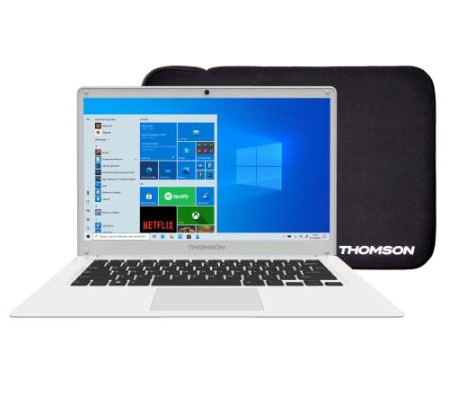 THOMSON Ordinateur PC Portable Neo 14,1 Pouces, Intel Celeron N3350, 4Gb RAM, 64Gb Stockage SSD, Windows 10, AZERTY Francais + Sacoche Offerte